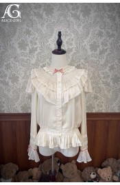 Alice Girl Little Bear Doll Wall V Neck Long Sleeve Blouse(20th Pre-Order/3 Colours/Full Payment Without Shipping)
